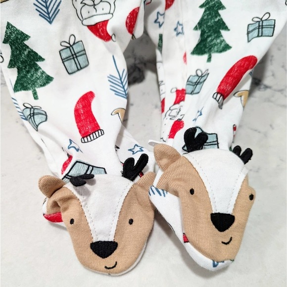 CARTER'S Christmas Footed Pajamas with Reindeer Santa Trees Presents 9 Month - Picture 2 of 12